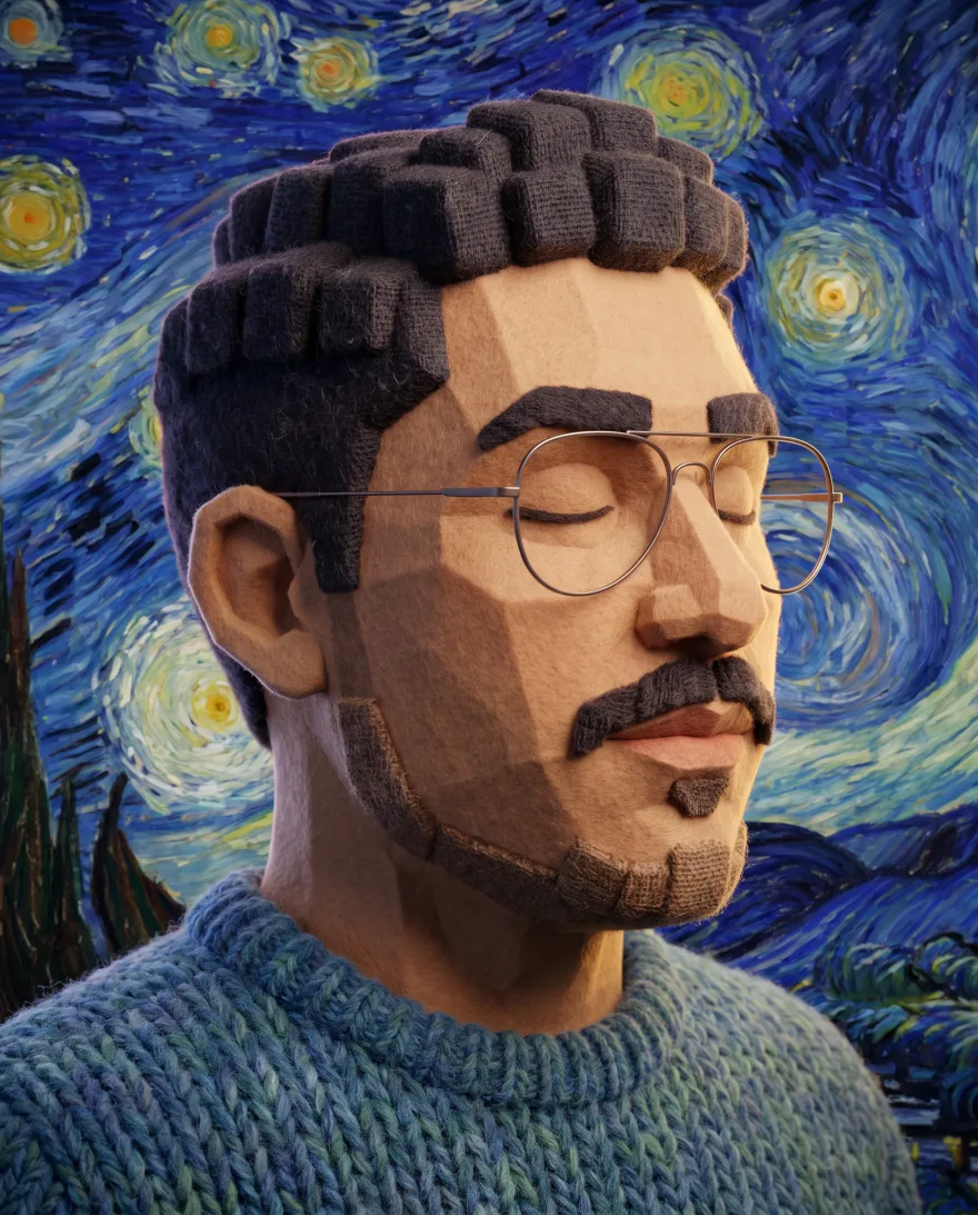 Retrato voxel de fieltro